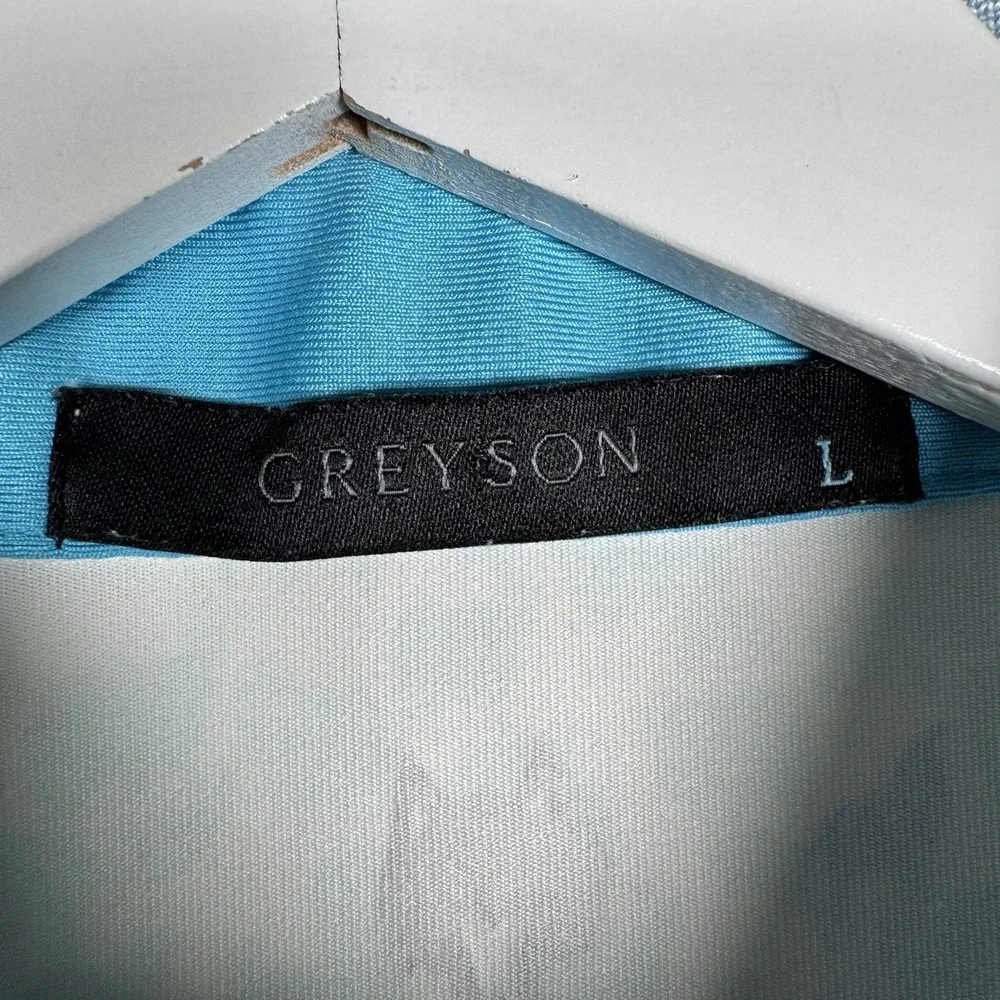 Greyson Mens Large Light Blue White Wolf Pattern Golf Polo Friar's Head New York